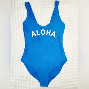 Blue Old Navy One Piece Swimsuit. ALOHA. Medium Women’s.